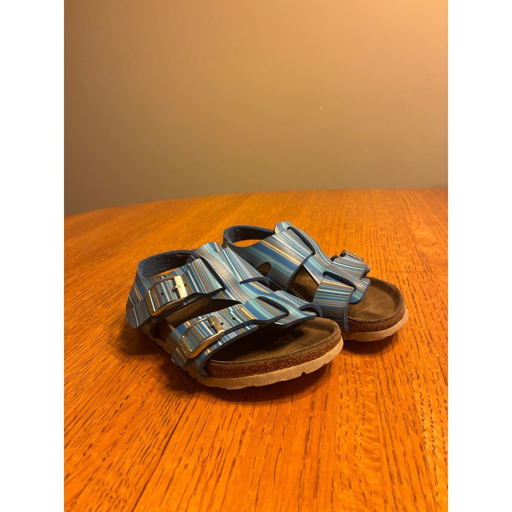 Birkenstock Rio Kids Blue Striped Ankle Strap Sandals Size 25 EU 8.5 US Toddler